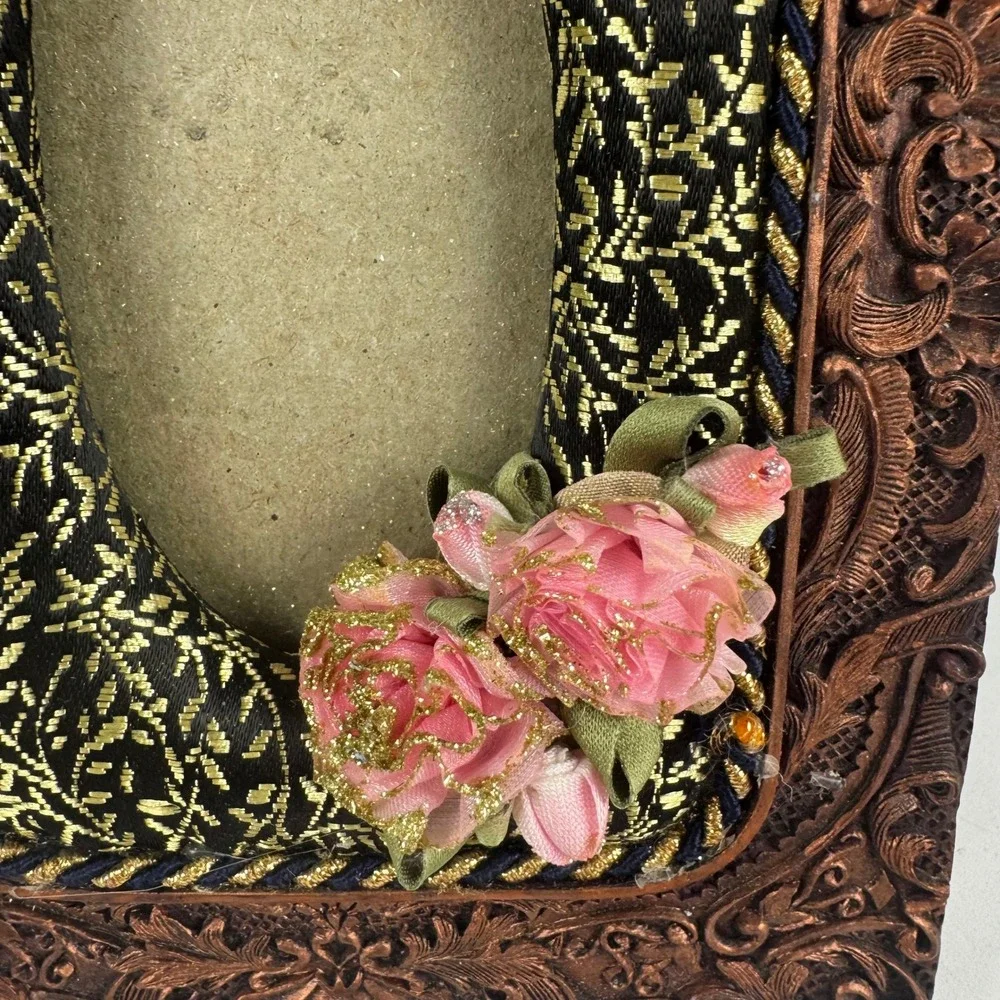 Vtg Victorian Style Picture‎ Frame Ornate Copper Tone Floral Roses